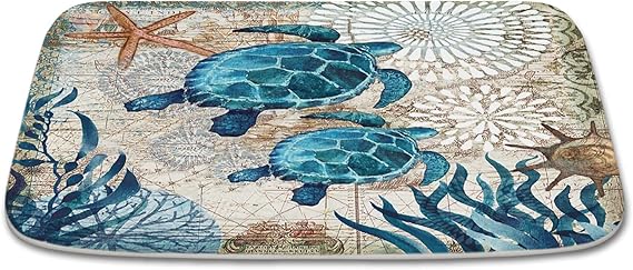 Sea Turtles Nautical Blue Ocean Beach Animals Coral Velvet Bath Rugs Non Slip Shower Mat for Blue Ocean Bathroom Decor Sets Door Rug with Rubber Backing Absorbent Kitchen Floor Carpet 16 x 24 inches