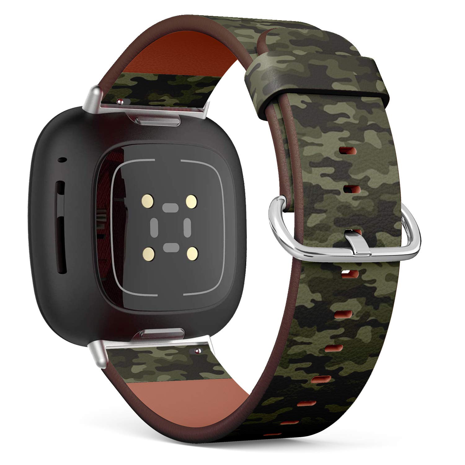 Q-Beans Replacement Leather Watch Band, Compatible with Fitbit Versa 3/4 and Fitbit Sense/Sense 2 - Camouflage Texture
