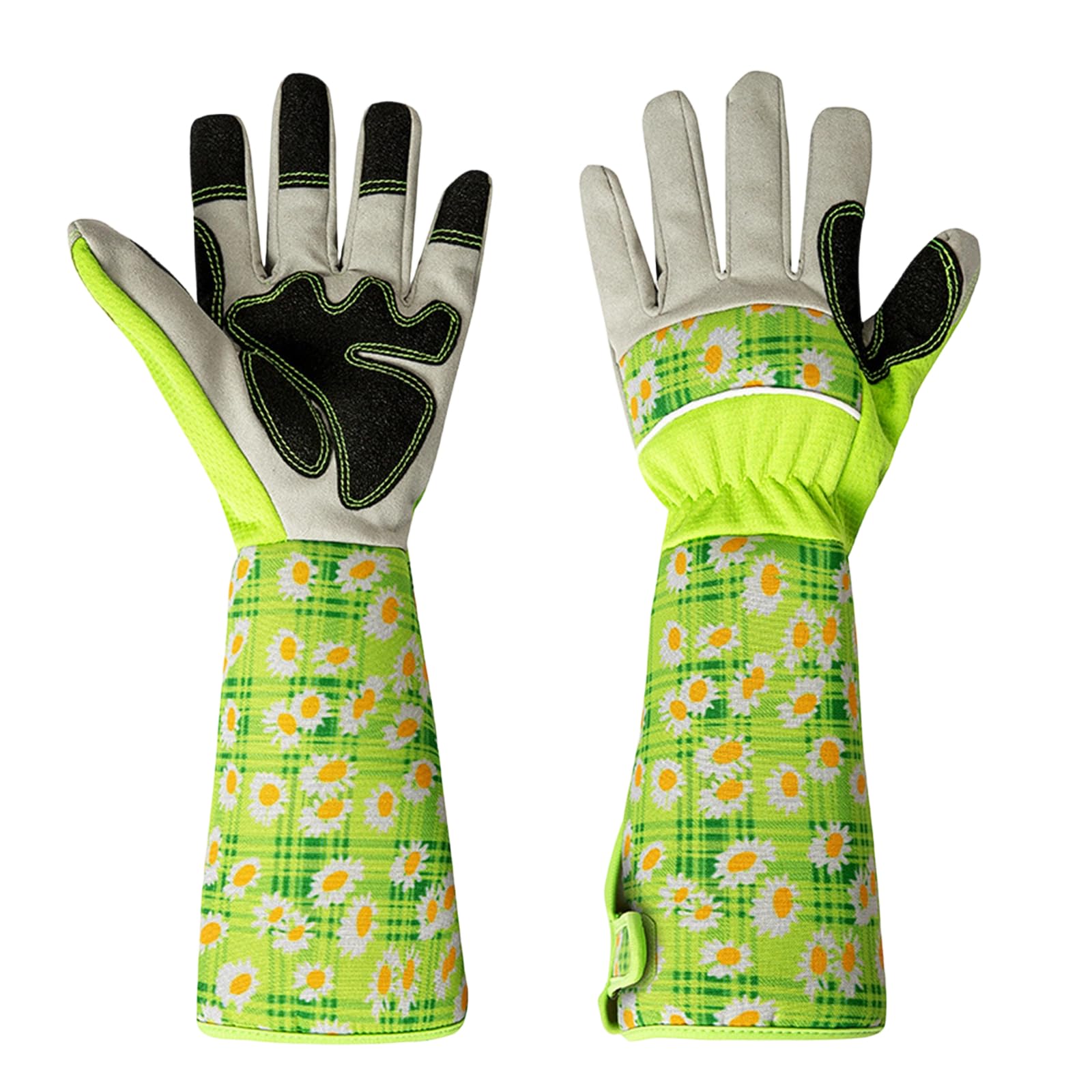 Lange Gartenhandschuhe für Männer & Frauen, Bedruckte Gartenhandschuhe mit Griff, atmungsaktiv, dornenfest, durchstichsichere Arbeitshandschuhe,Grün,42cm
