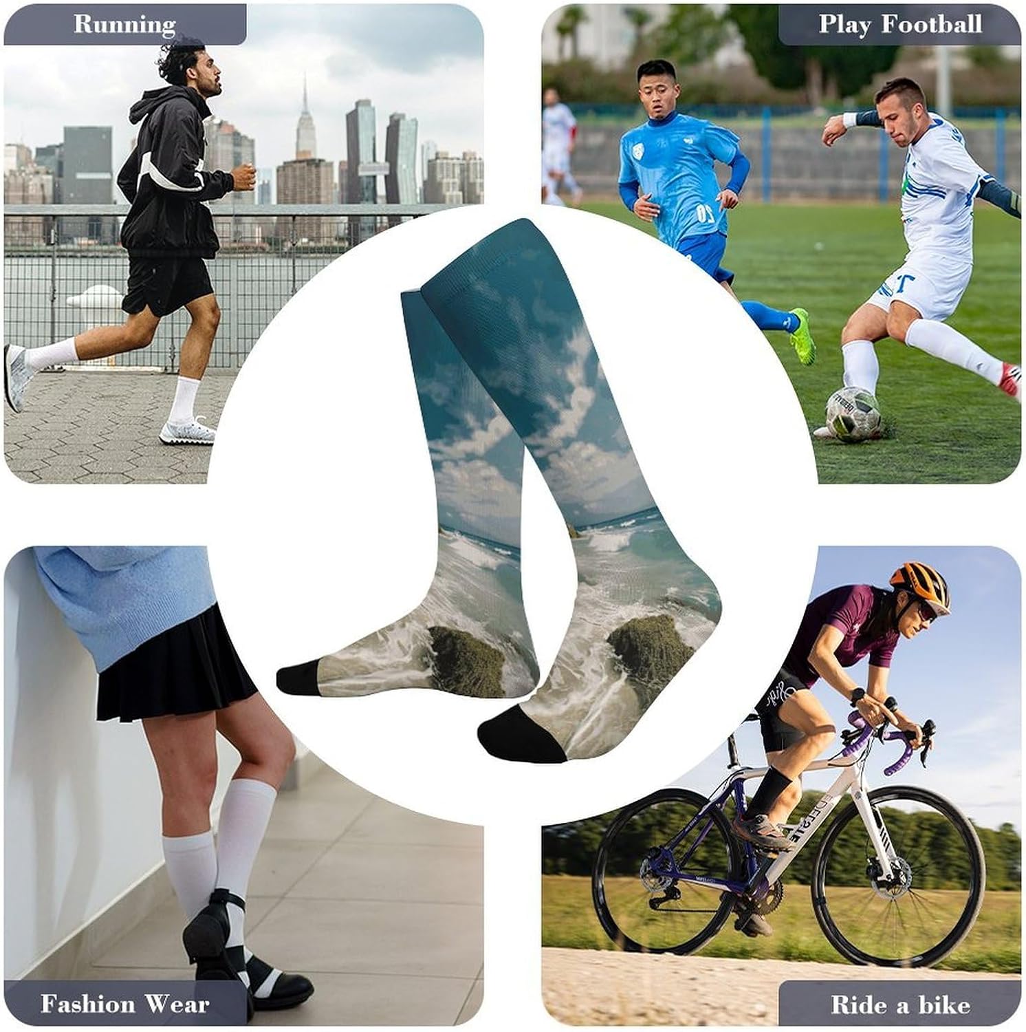 Beach Ocean Crew Socks Calf Socks Athletic Crew Sock
