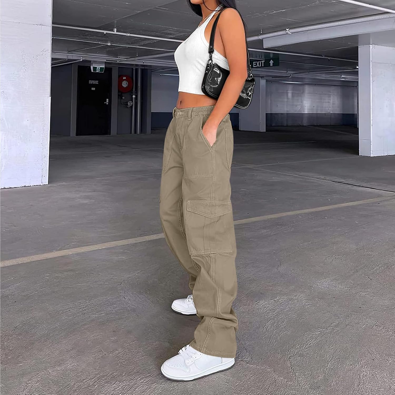 Lepunuo Cargo Pants for Women High Waisted Casual Pants Baggy Stretchy Wide Leg Y2K Streetwear with 6 Pockets - Image 3