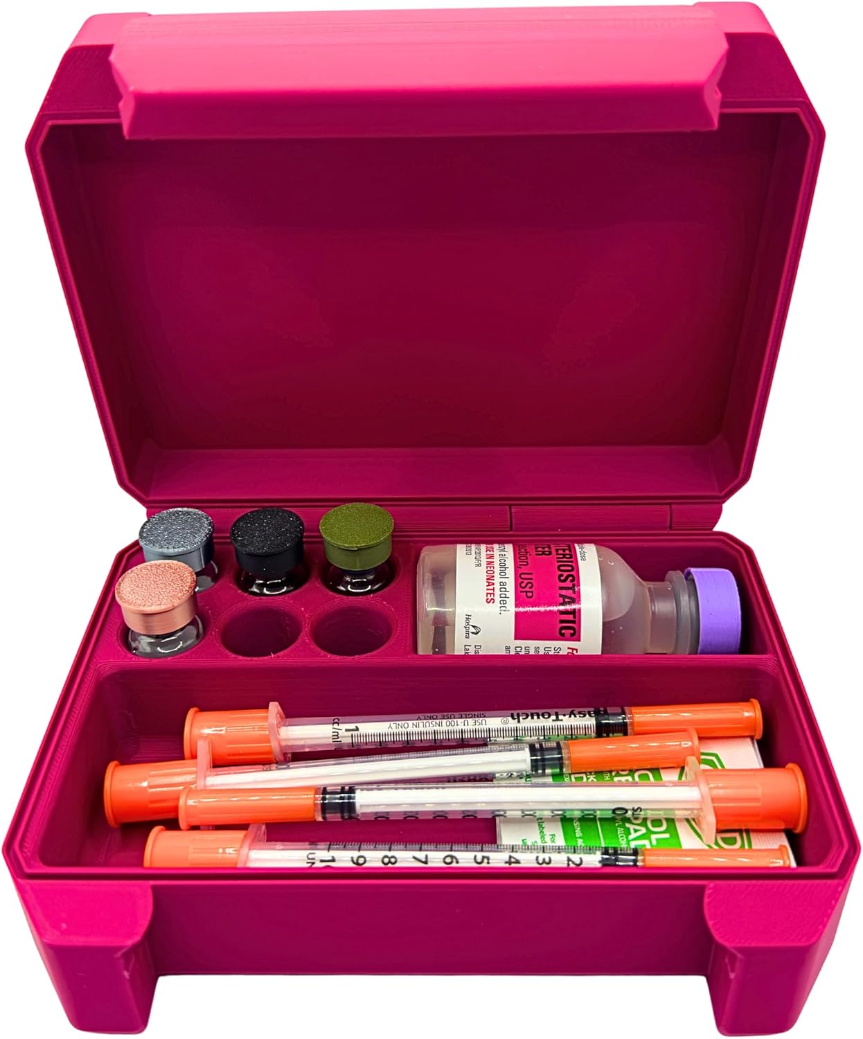 6-Slot 3ml Vial Storage Case – Organizer for GLP-1, Insulin, Peptides & TRT/HRT – Holds 6 Vials (17mm x 40mm) + Syringes with Oversized Compartment – Compact Travel Case (Dragonfruit)