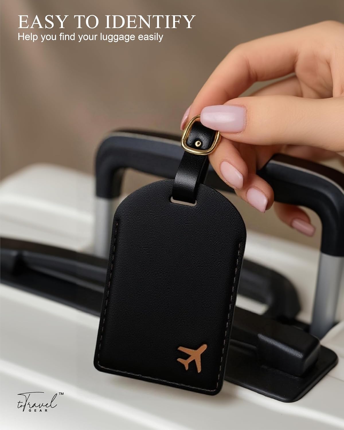 Luggage Tags for Suitcases,2 Pack PU Leather Privacy Protection Bag Tags Travel Accessories Essentials,Black image 5