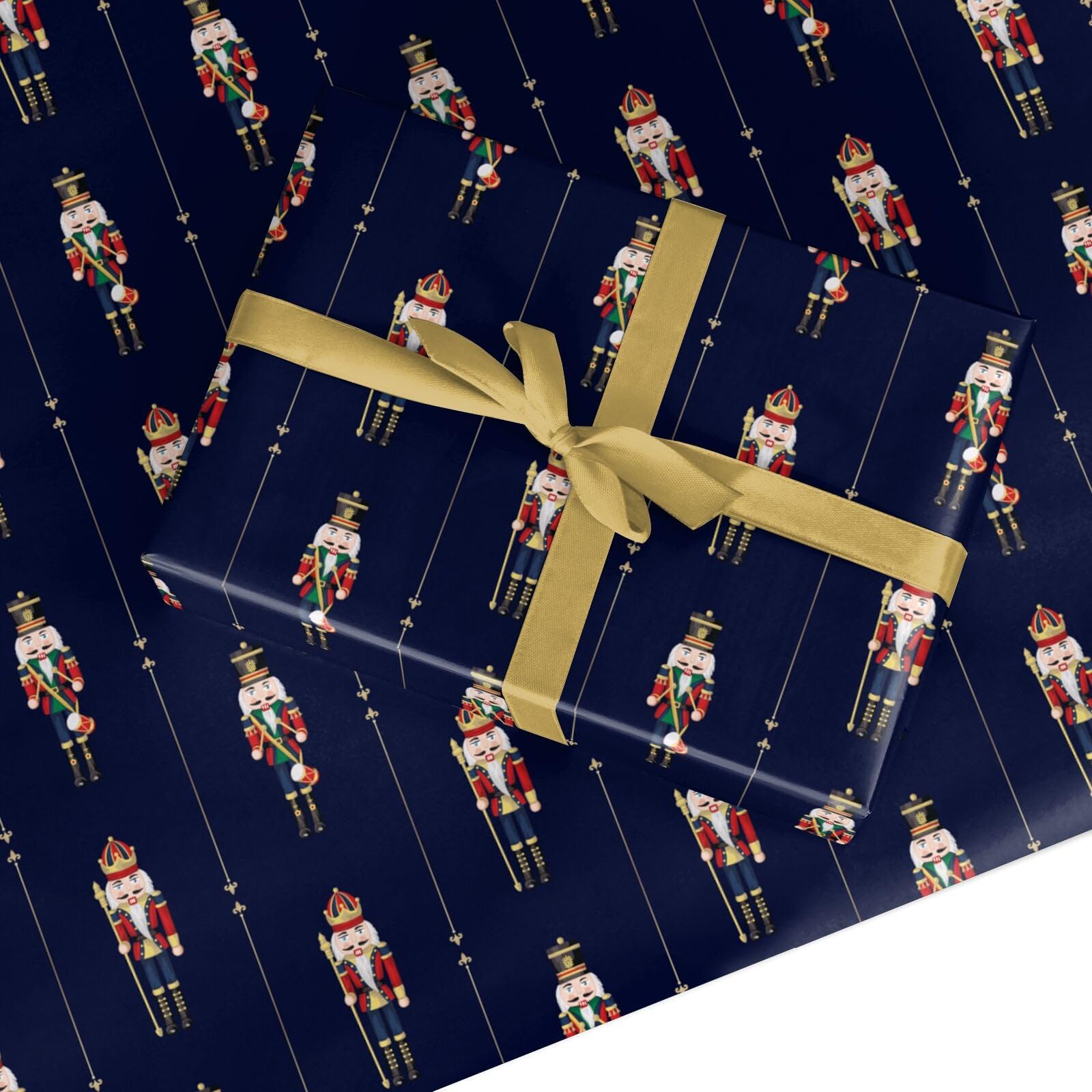 Christmas Wrapping Paper β Navy Blue Nutcracker Gift Wrap, Premium Recyclable Design for Men, Women, Boys & Girls, Elegant Holiday Style, FSC Certified, Plastic-Free by Dyefor - 6 Sheets (50x70cm)