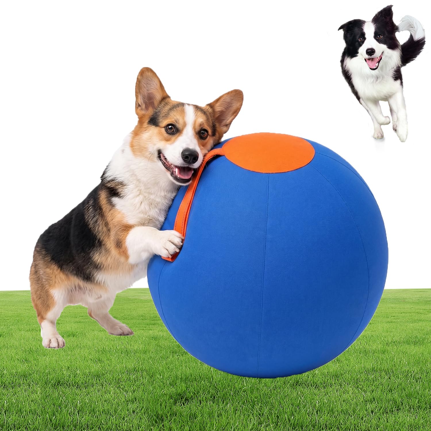 Herding Ball Hund | 45/55/65 cm großer aufblasbarer Jumbo-Ball | Reißfest mit Tragegriff | Riesen-Tennisball-Design für interaktives Training & aktive Auslastung (L:65CM)