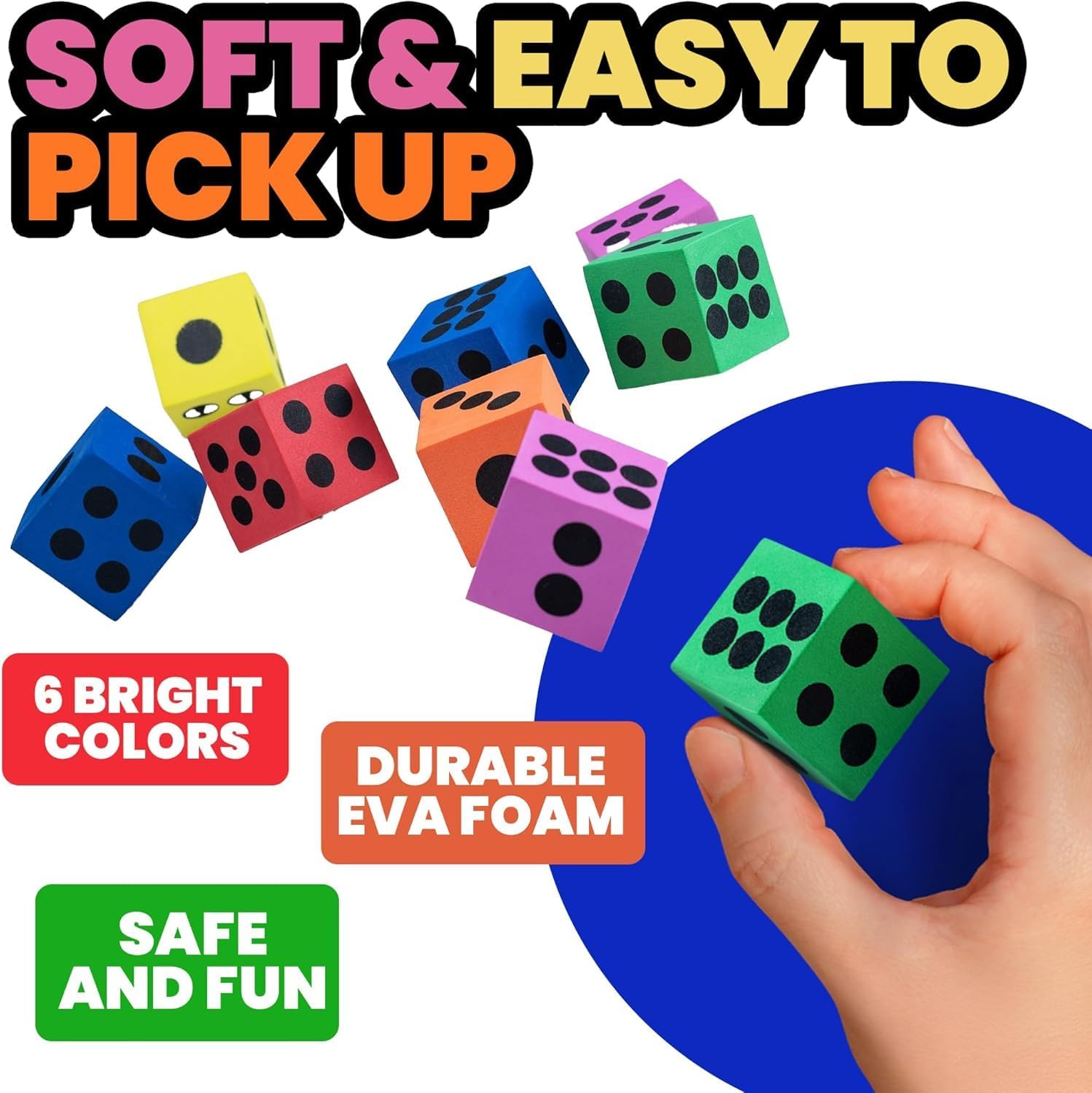 Foam Dice Set - Bulk Pack of 180, 1.5 Inch Large Assorted Colorful Foam Dice Cubes with Number Dots, Use for Kids, Classrooms, Math Games, Building Toys, Party Supplies by Bedwina