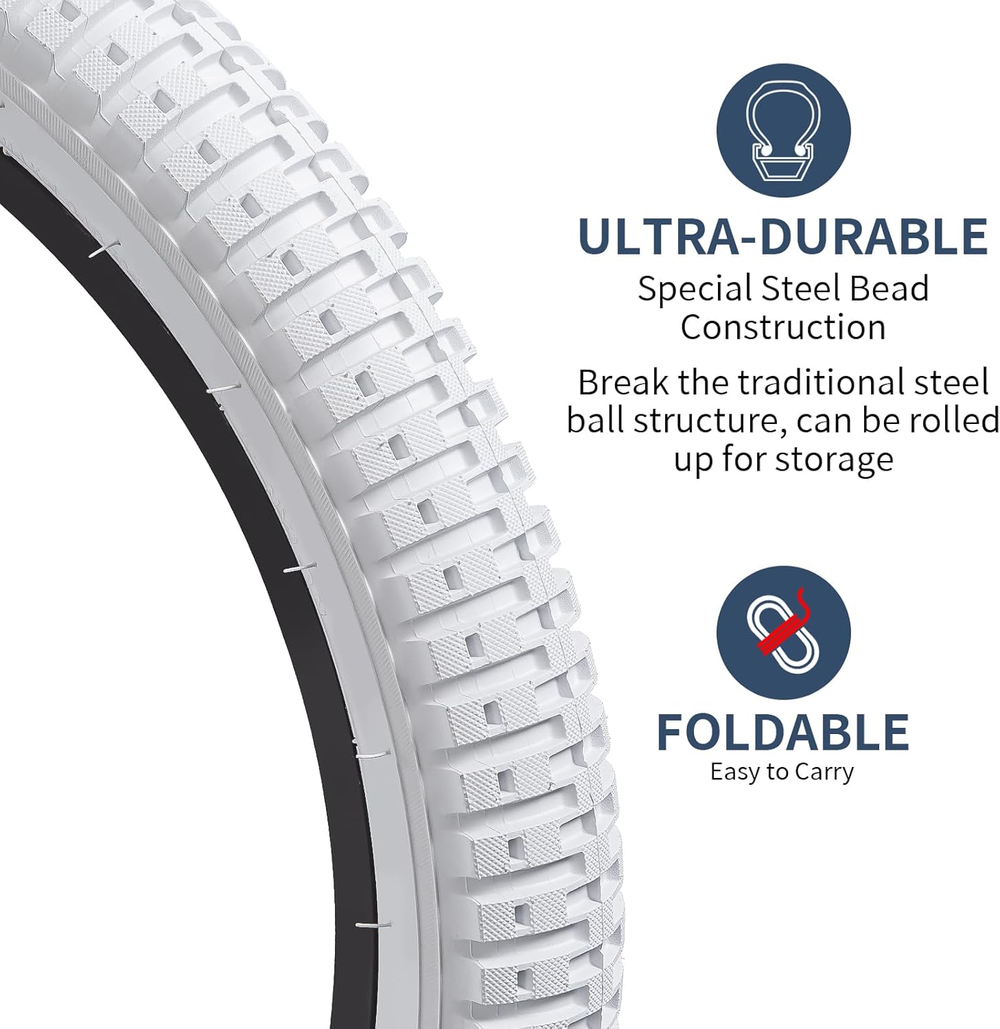 YUNSCM 2-PCS 16" Bike Tires 16x1.95/53-305 (White) Compatible with Kid Bike 16 x 1.95 All-Terrain Directional Tread Bicycle Tires