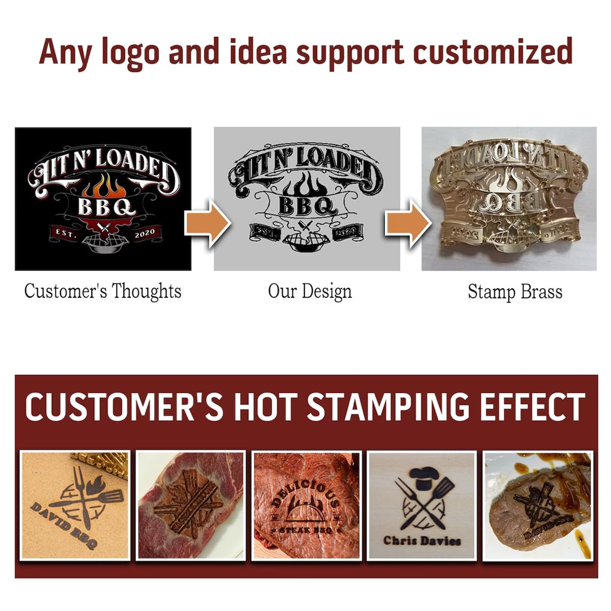 Meat Branding Iron for Food Personalized, BBQ Branding Iron Personalized, Branding Iron for Grilling Custom Steak, Custom Branding Iron for Wood and Leather