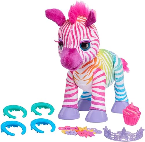 furReal Just Play - Peluche interactivo Zenya My Rainbow Zebra con accesorios, 22 piezas, juego de simulación, juguetes para niños de 4 años en