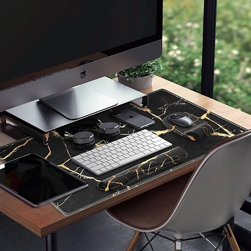 Miniatura 7 de Anyshock Alfombrilla de escritorio, alfombrilla de mouse para juegos con reposamuñecas, reposamuñecas para teclado, almohadilla de escritorio