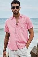 Vista 78 de JMIERR Camisas de vestir a rayas con botones y manga corta para hombre