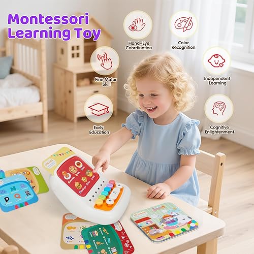 Miniatura 2 de Juguete interactivo Montessori para computadora portátil de terapia del habla para niños con tarjetas flash para escuchar y encontrar fonéticas para