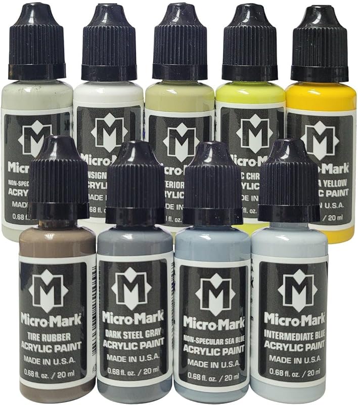 MicroMark USAAF Pacific WW2 Essential Juego de pintura acrílica, 9 colores, fabricado en Estados Unidos, pintura para modelos de aviones militares, botellas de 0,68 fl oz