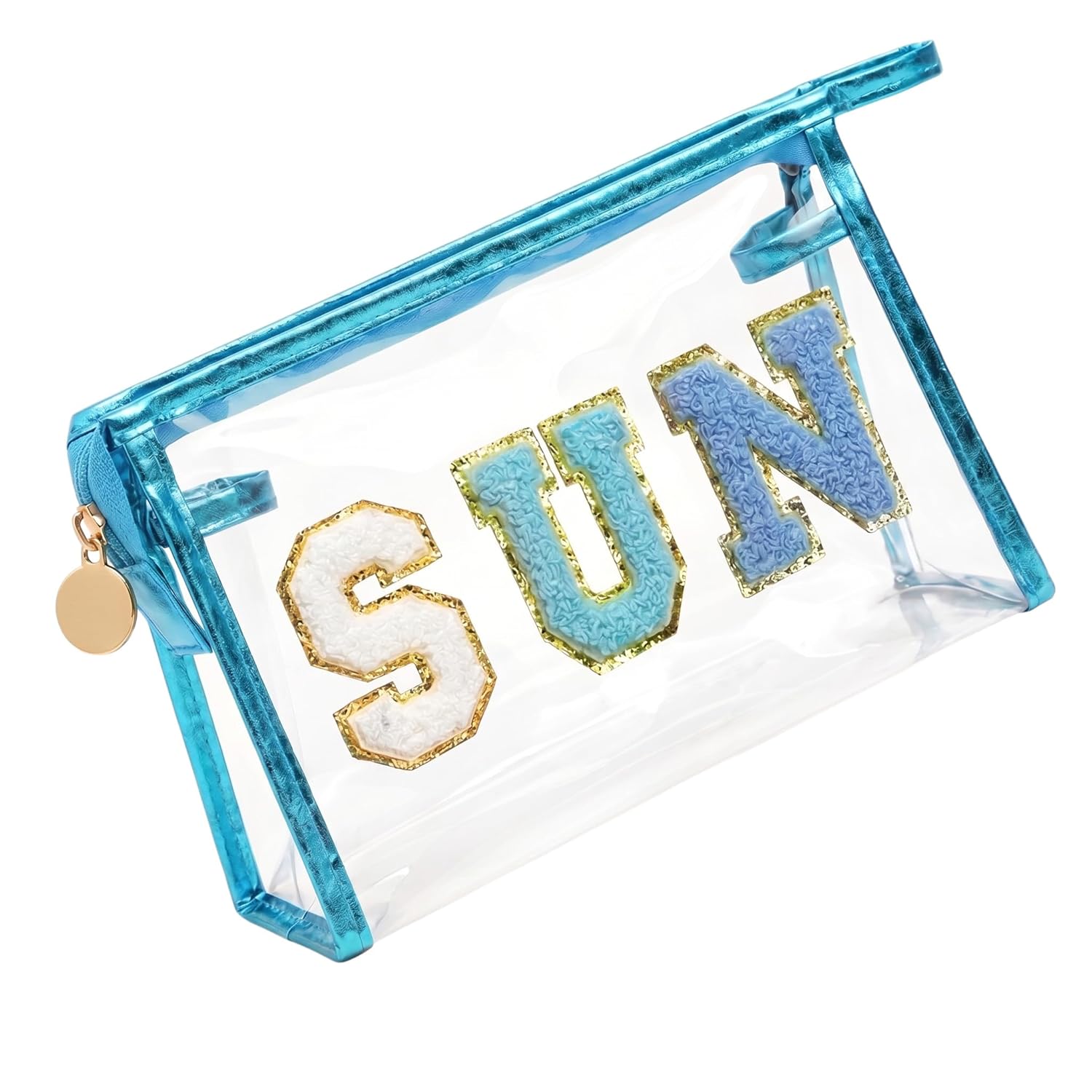 NOVAHAUS Clear Makeup Toiletry Pouch, Waterproof Travel Cosmetic Organizer for Beach Pool Vacation, Transparent Sunscreen Bag with Blue Design for Women Teen Girls