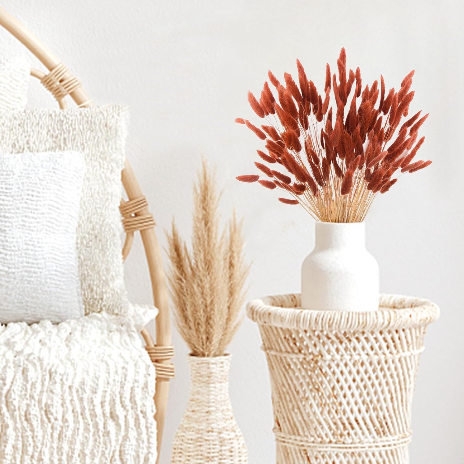 120pcs Burnt Orange Bunny Tails Dried Flowers,17" Dried Faux Pampas Grass Bulk Decor Fall Pampas Dried Boho Flowers Lagurus Ovatus Rabbit Bunny Tail Grass for Home Wedding Decor Crafts thumbnail