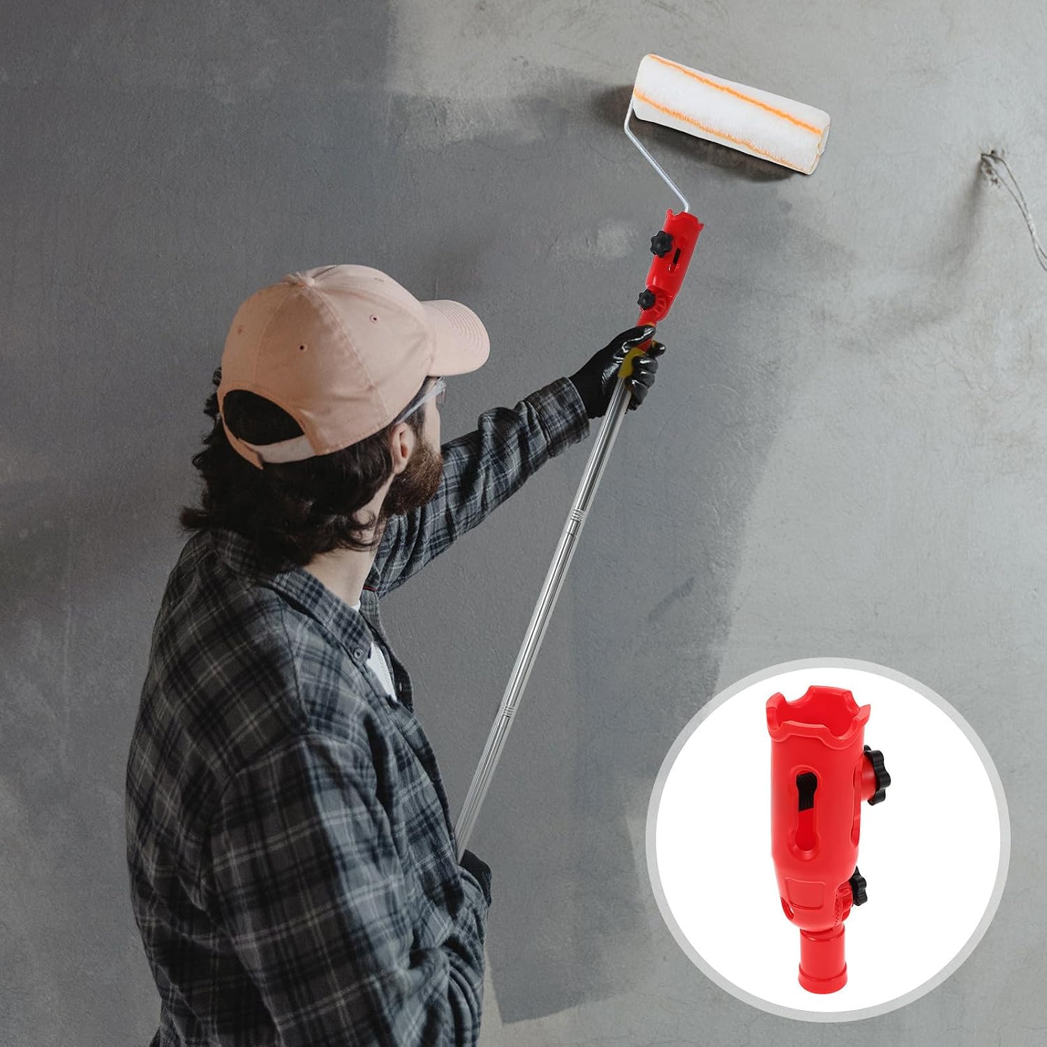 Pole Attachment with Universal Joint, Adjustable Length | Portable Lightweight Design, Outdoor Renovation and Repair Work Use, Telescopic Rod Accessory for Painters Pole