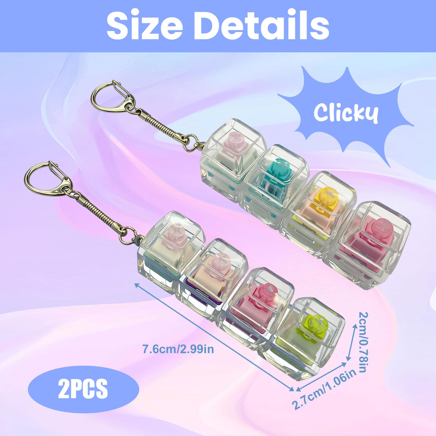 2Pcs Keyboard Fidget Toy, Fidget Toys, Fidget Keyboard Clicky Fidgets Toy, Portable Fidgets Keyboard 4 Buttons with Keychain - Image 2