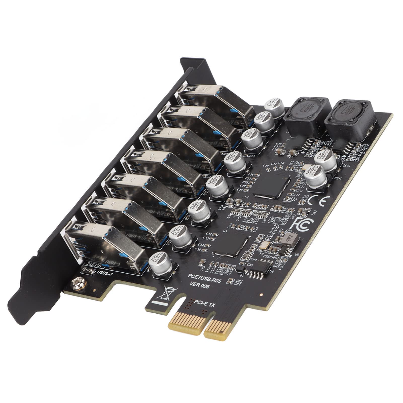 Dilwe 7 Ports PCIE to USB 2.0 HUB, PCIE Expansion Card, 5Gbps External Controller PCI Express Extender Adapter Card for Desktop XP, 7, 8, 10,11