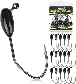 Dovesun Tube Jig Heds, 15pcs Tube Bait Fishing Jigs 3X Strong 3/0 4/0 Bass Hooks for Crappie, Trout, Bass Fishing 1/8oz 3/16oz 1/4oz 3/8oz Tube Jigs Kit for Freshwater Saltwater