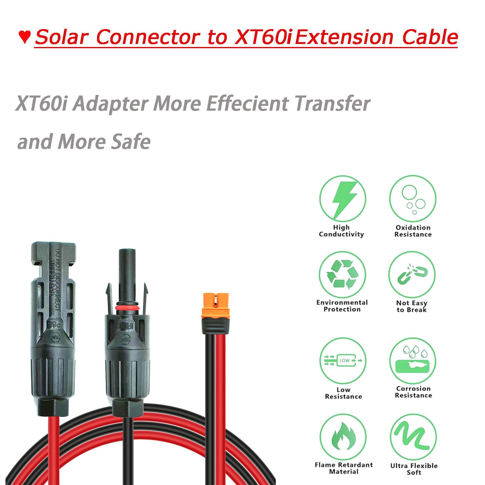Kit de panel solar de 12 AWG de 50 pies, cable de carga a conectores XT60i, adaptador para estaciones eléctricas portátiles, generadores solares (12AWG 50FT)