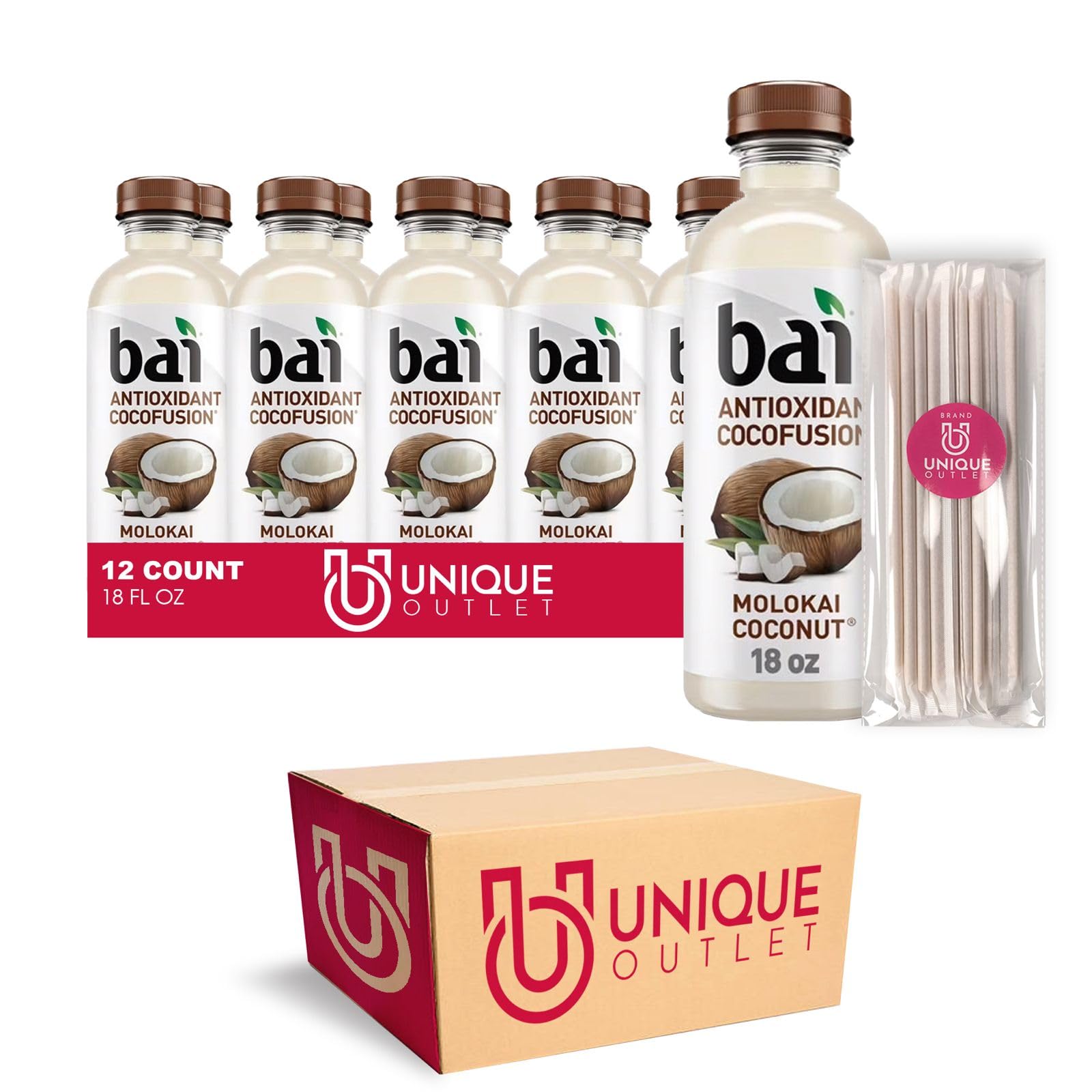 Bai12-Pack Molokai Coconut Antioxidant Infused Drink 18 fl oz Plastic Bottle + 1 Freebie by Unique Outlet Brand