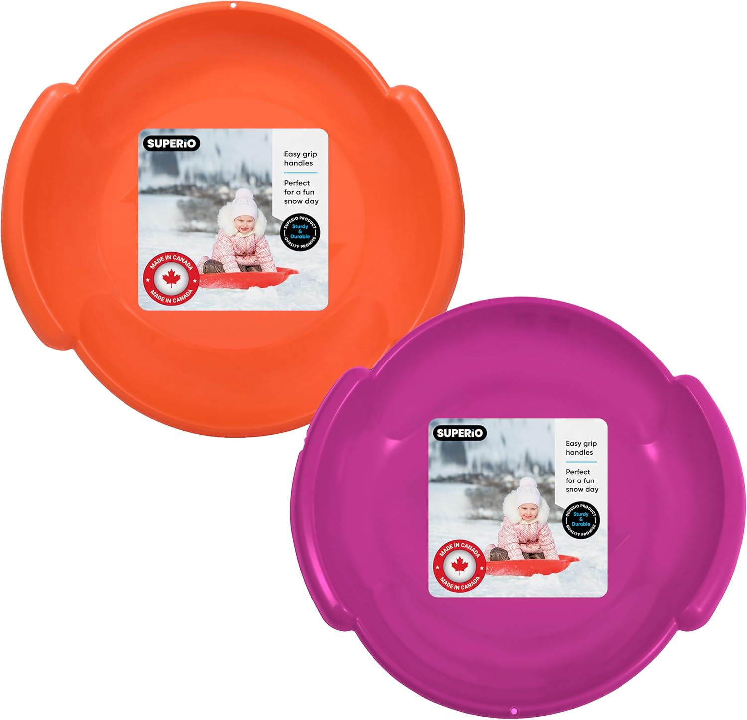 Superio Round Saucer Snow Sleds for Kids and Adult, Spiral Toddler Sled 26" Avalanche Circle Jet Sled for Toddlers Age Plastic Sledding Disc, Winter Snow Toys Fun for Kids and Adults, 2-Pack