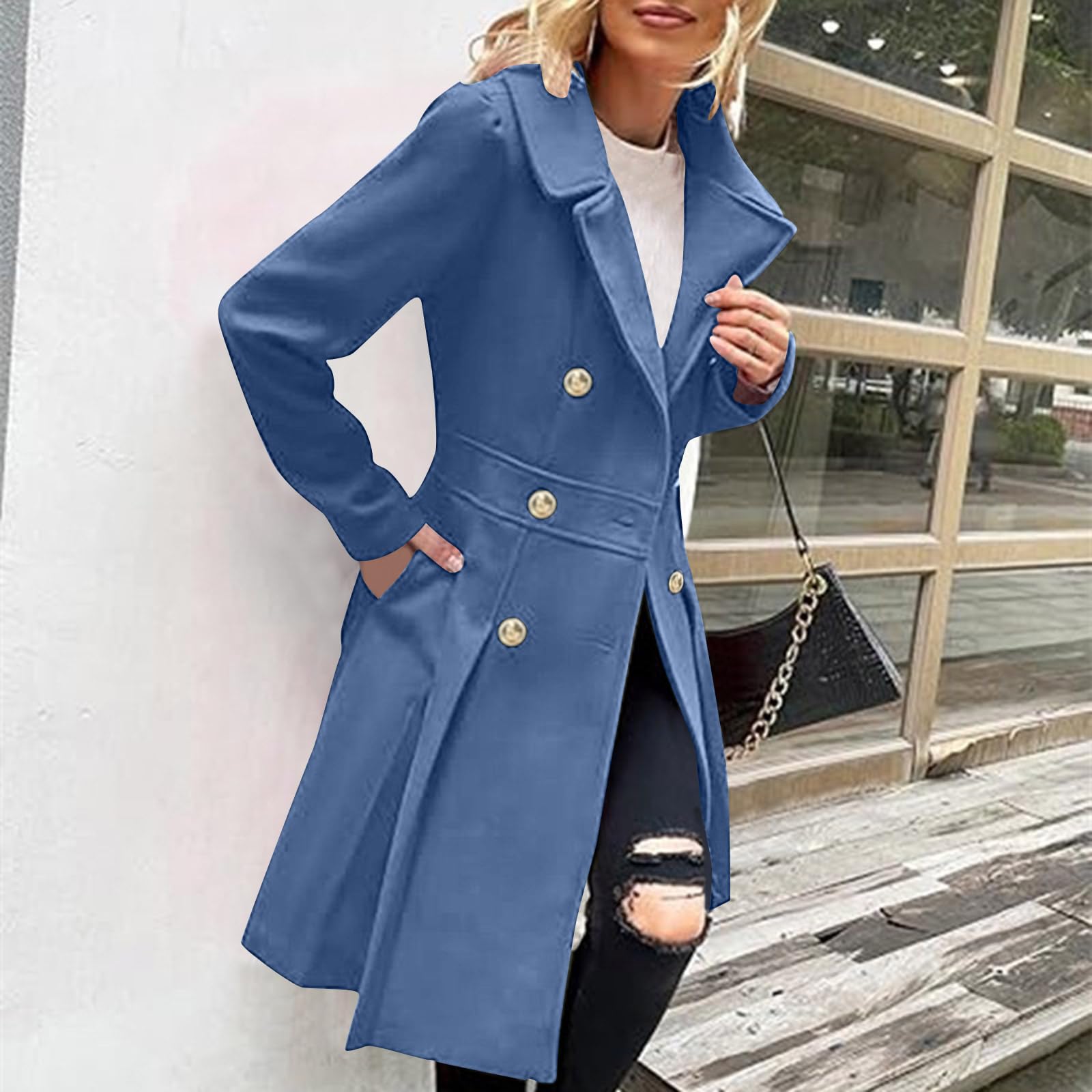 Wintermantel Damen Elegant Wollmantel Lang Winterjacke Mit Knöpfen