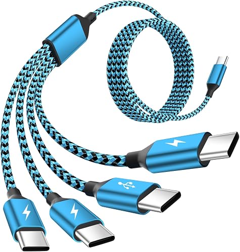Travel USB C 4 in 1 Charging Cords,FourType C Ports Mulit Charging Cable, Universal Charging Cables for All Devices,Travle Charger Cord for iPhone Series/Galaxy/Tablets/PS,Blue