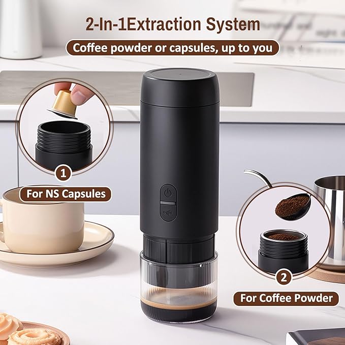 Cafetera Portátil Automática para Café Molido y Cápsulas, 100 ml/min miniatura 5