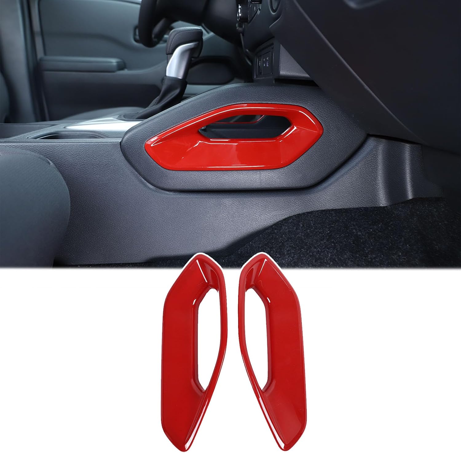 Center Console Gear Shift Side Grab Handle Cover Trim Compatible with Nissan Frontier 2022-2025,ABS Central Control Gear Shift Side Panel Decorative Accessories (Red)