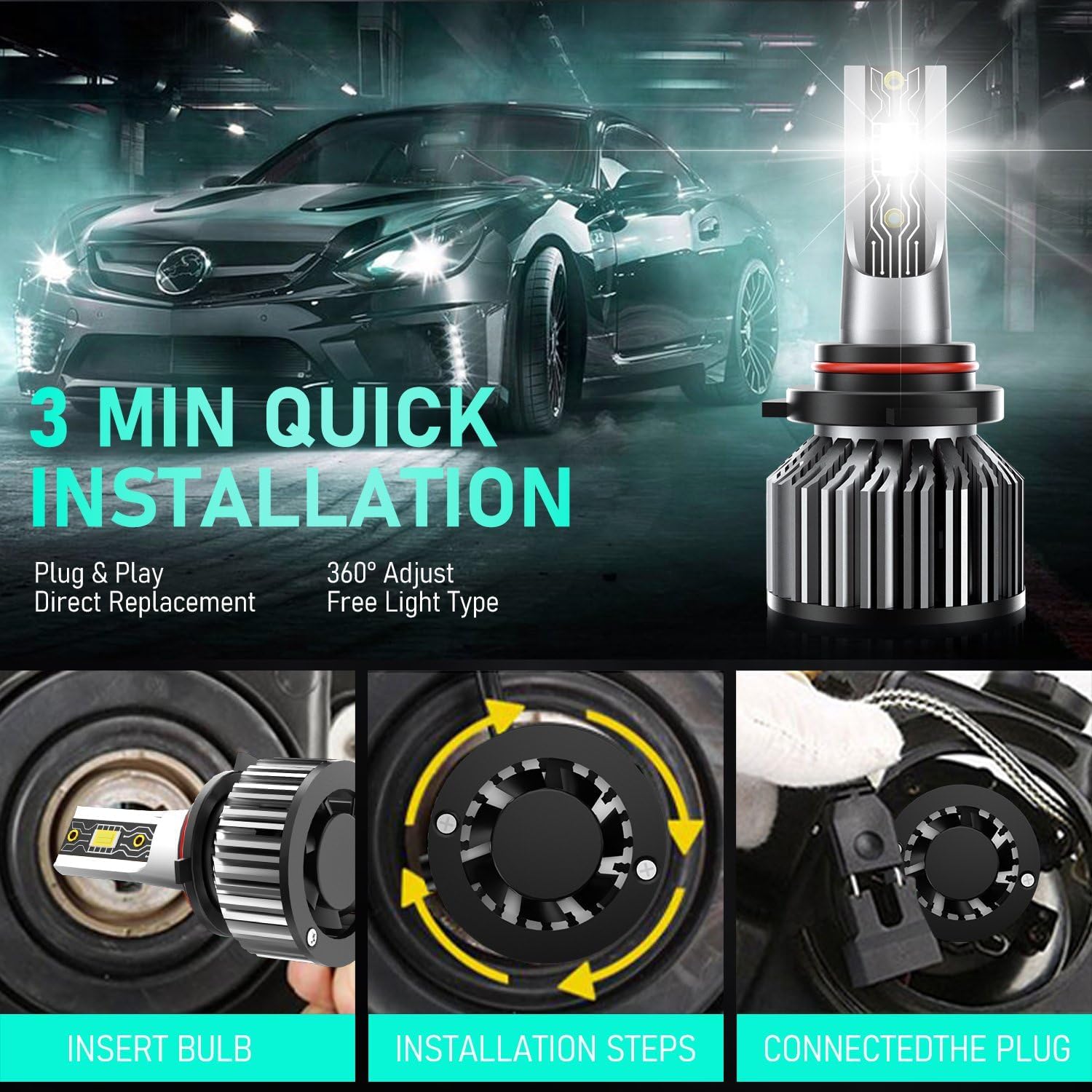 Compatible For GMC Sierra 1500 2014 2015 High Low Beam Fog Light Bulbs,600% Brightness 6500K White with Cooling Fan,Pack of 4