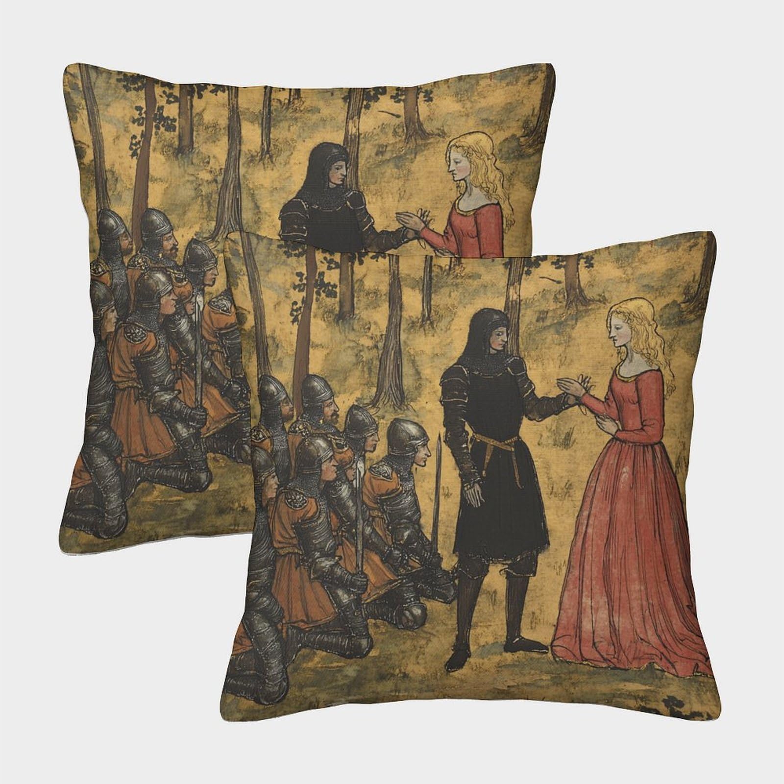 kaiyun 2 Pack Knight And Blonde Lady Pillow Case 50x50cm 3D Printing 14th Century Illustration Style Cushion Cover,home Decoration Sofa Cushion