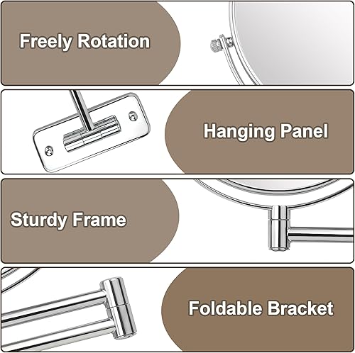 Miniatura 19 de JANEEVA Espejo de maquillaje montado en la pared de 8 pulgadas, espejo de aumento 10X con brazo extensible 360, espejo de tocador de doble cara