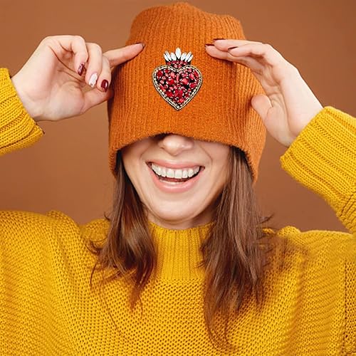 Miniatura 4 de INFUNLY 3 piezas de parches de cuentas de diamantes de imitación de corazón de cristal rojo, parches decorativos hechos a mano con apliques