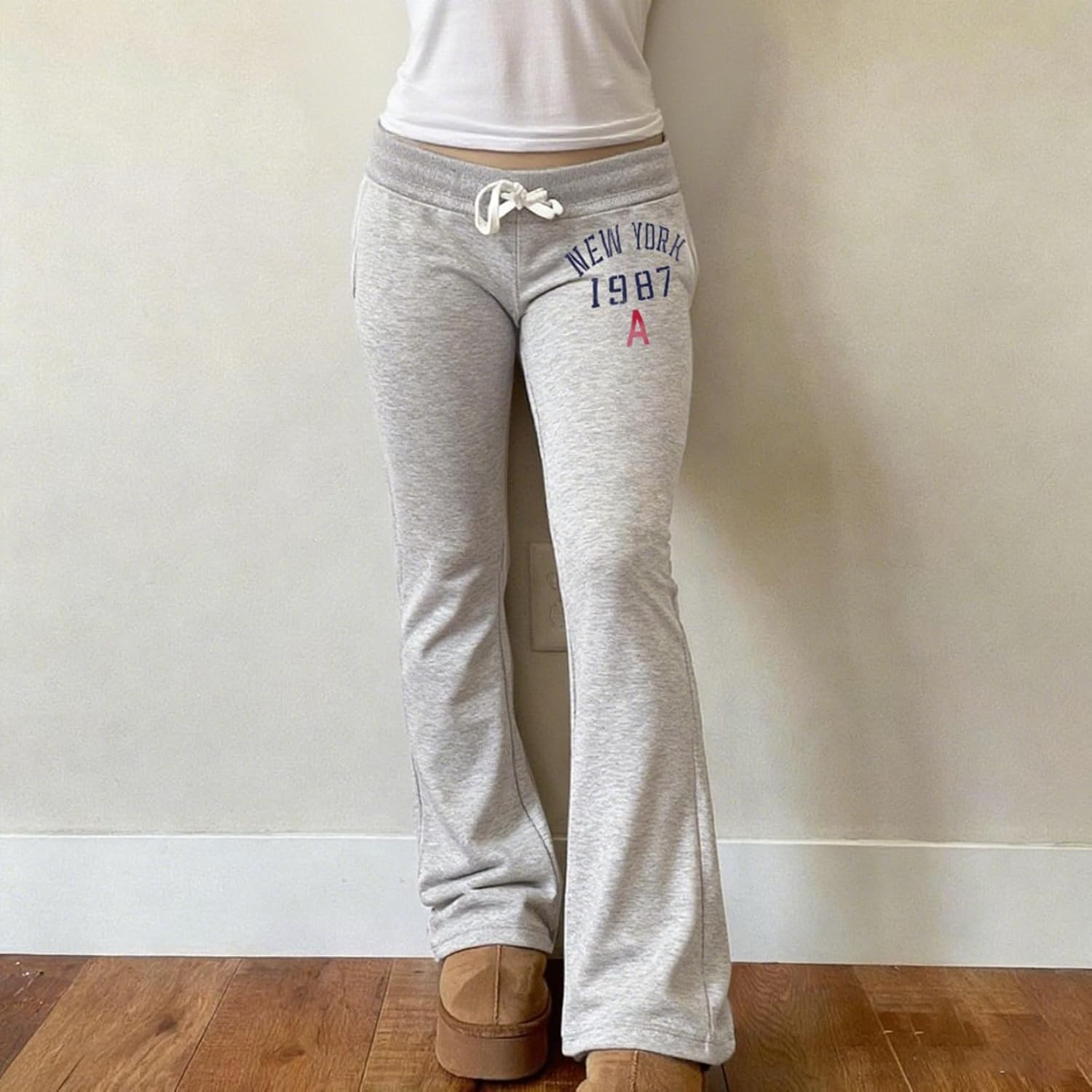 Womens Sweatpants Y2K Comfy Flare Yoga Pants Bootcut Leggings Drawstring Low Rise Wide Leg Pants Lounge Streetwear