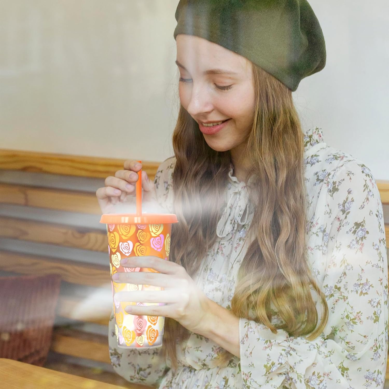 Color Changing Cups, 24 oz Plastic Reusable Tumblers with Lids and Straws for Party and Travel | for Iced Coffee Tea and Smoothie - 5 Pack, Heart Style,Valentine's Day Gift, BPA-free - Image 6