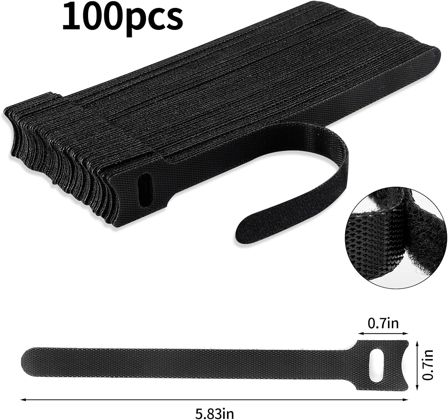 100 Pcs Reusable Fastener Straps - 6 Inch Cable Management Ties, Adjustable Cord Straps for Home, Office and Data Centers,Black