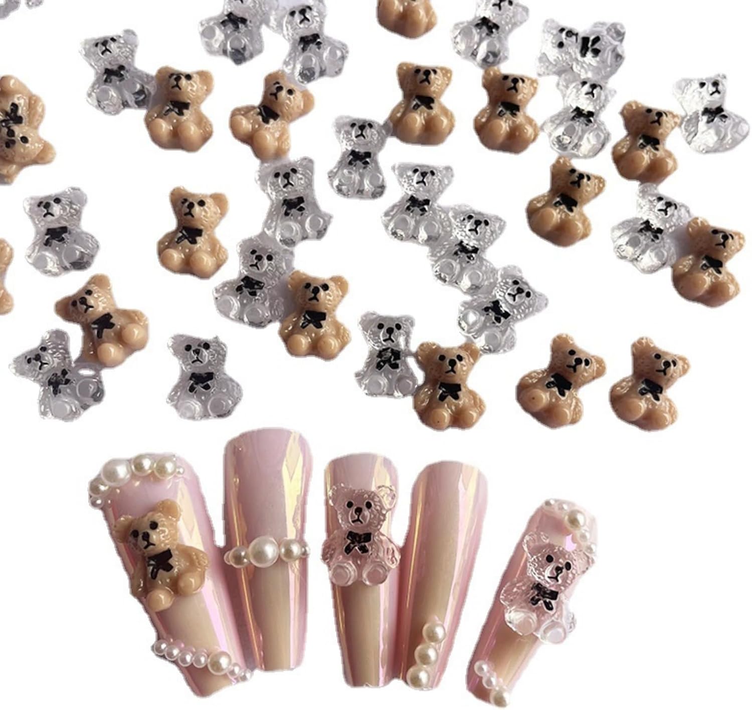 20pcs Cartoon Bow Tie Bear Nail Charms, Cute Resin Acrylic 3D Candy Bear Nail Art Charms for Nail DIY Crafting Scrapbook, Nail Accessories Nail Supplies for Women Girls, Medium