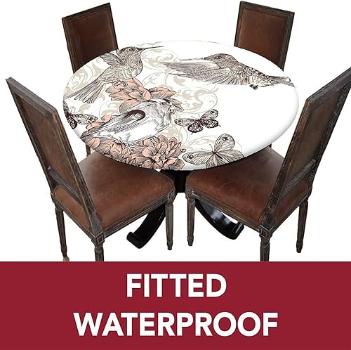 Miniatura 3 de Hummingbirds Round Fitted Tablecloth Cover,Vintage Style Birds Butterflies on Blossoms Print Elastic Edged Polyester Fitted Table Pad, Large, Fit