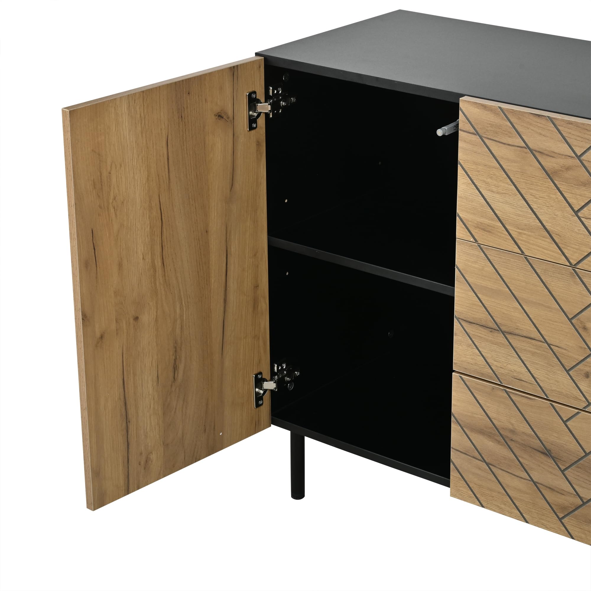 Aparador de madera natural, 120 × 40 × 76 cm, de aglomerado, moderno armario de almacenamiento con 3 cajones y 2 armarios para salón, taquillas, cajoneras, tocador, cómoda