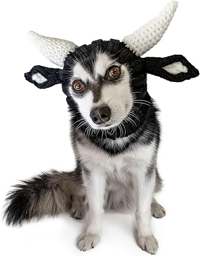 Zoo Snoods Disfraz de perro toro, tamaño mediano, capucha cálida sin solapa para las orejas, traje de perro con cuernos para invierno, Halloween,