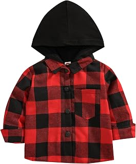 Toddler Baby Boys Girls Hooded Plaid Flannel Shirt Long Sleeve Classic Button Down Shirt Kids Fall Winter Clothes Outfits
