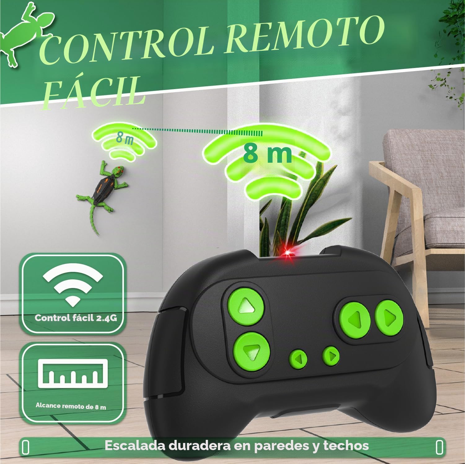 snookids Lagarto Teledirigido, Lagartija Teledirigida Gecko Radio Control Robot Juguete con Ojos LED Brillantes Movimientos Realistas, Regalos Fiesta de Cumpleaños Niños y Niñas de 3, 4, 5, 6, 7 y 8+