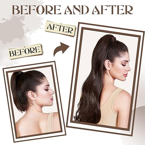 Miniatura 8 de Hetto Extensiones de cabello humano de cola de caballo color marrón #2, extensiones de cabello humano de cola de caballo de color marrón oscuro,