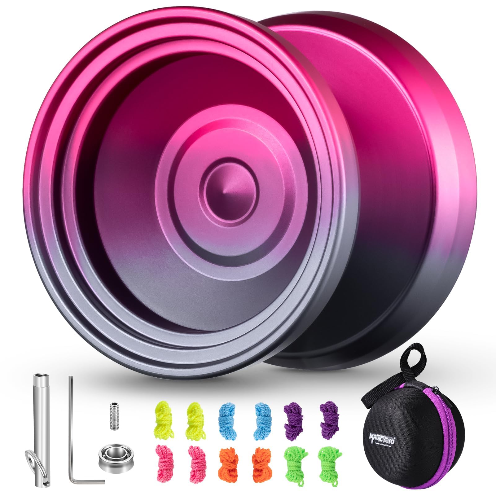 SHUNGRU Professional Yoyo V8 Grey Red, Responsive Yoyo for Kids & Unresponsive Yoyo for Adults, Practise Trick Yoyo with Dual Purpose Mode + Yoyo Bearing Kit + 12 Yo-Yo Strings + Yoyo Case Bag