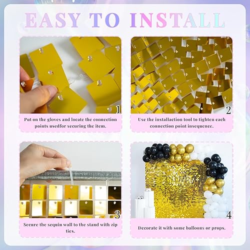 Miniatura 10 de Fondo de pared brillante iridiscente con lentejuelas plateadas, decoración de fondo de pared para cumpleaños, boda, aniversario, 24 piezas