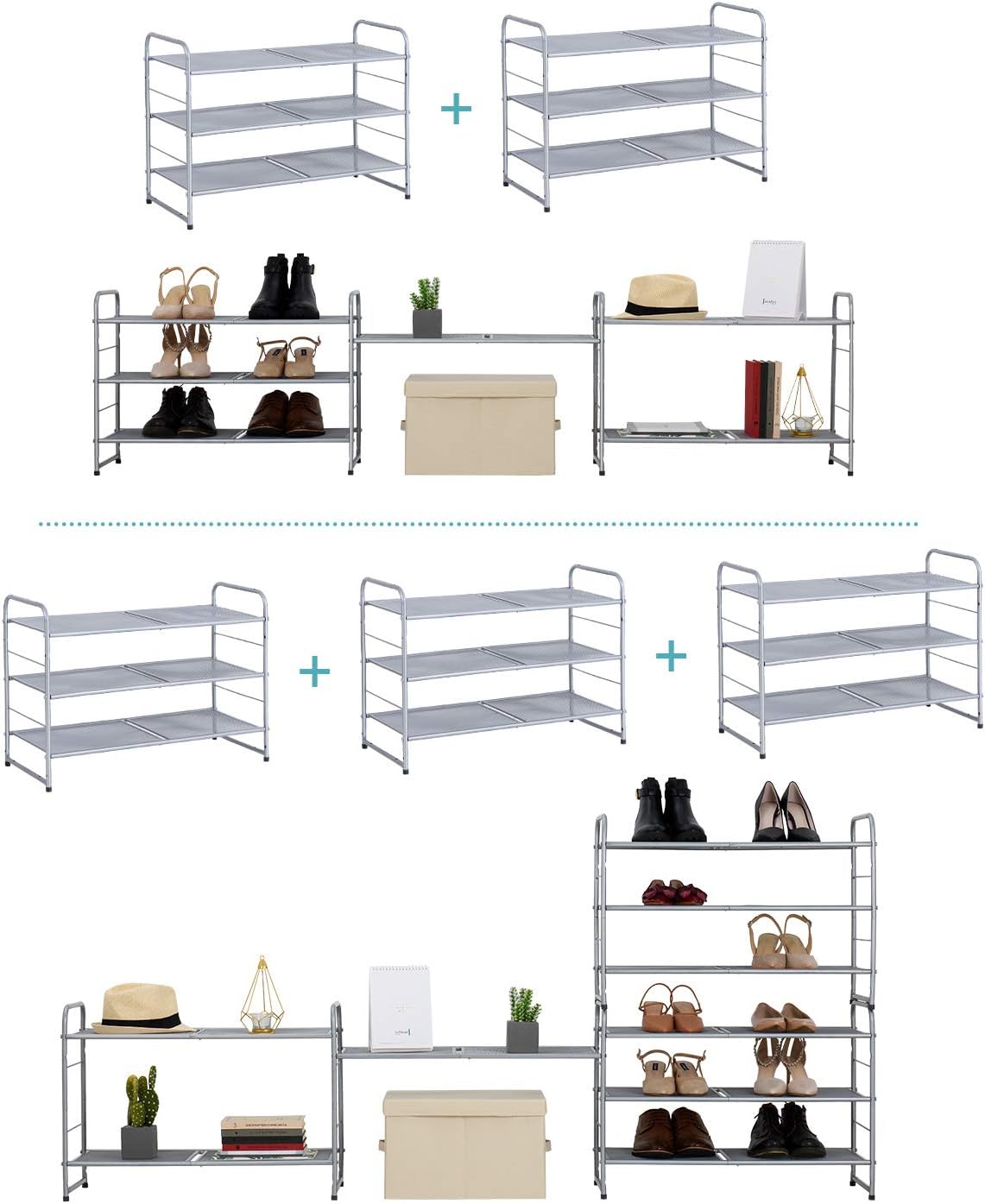 Auledio Stackable Metal Mesh Utility Shoe Rack (Silver)