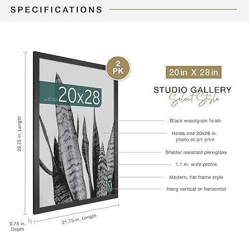 Vista 957 de MCS Studio Gallery Marco para póster de 16 x 24 pulgadas, imitación de veta de madera de color negro, colgar en horizontal o vertical, grande