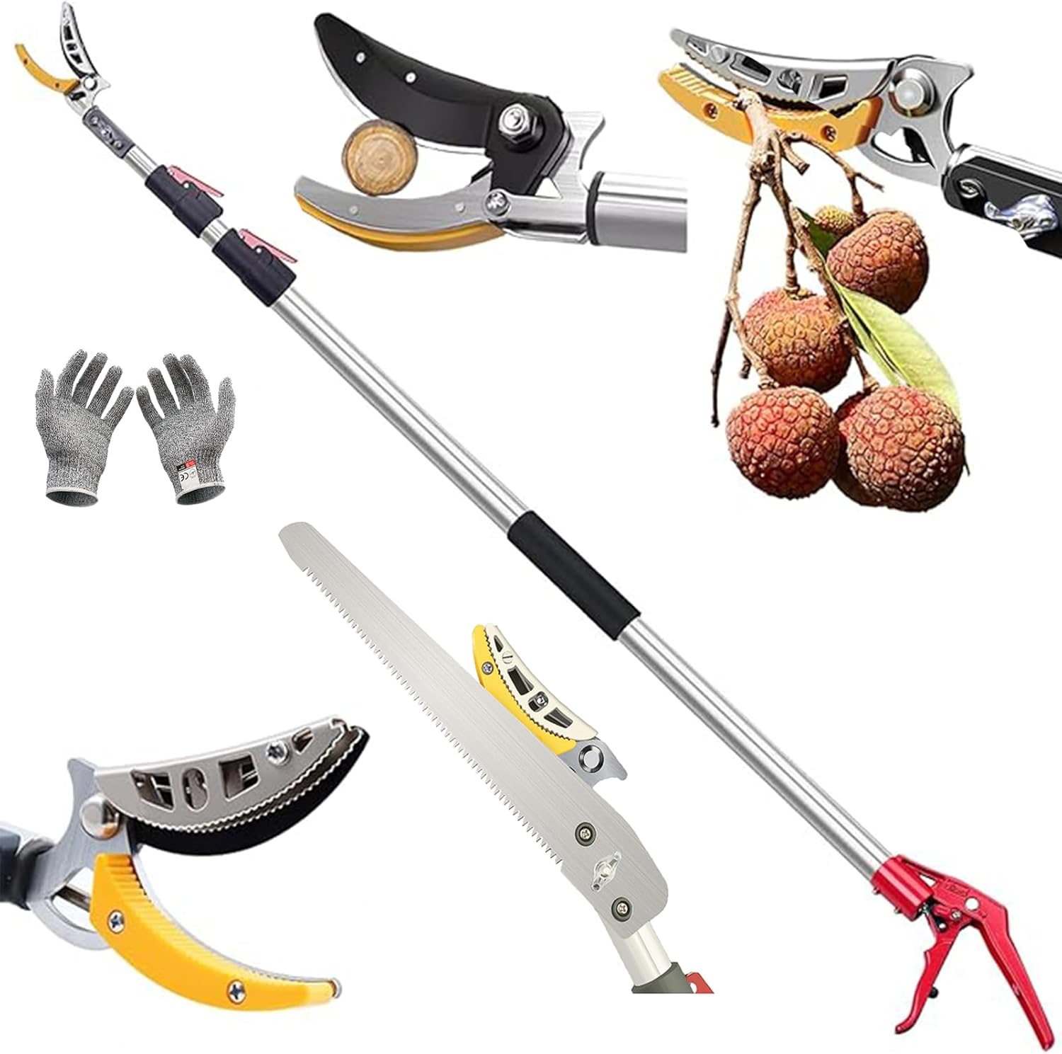 xixi-home 4.6-9.8 Ft Cut and Hold Pruners Long Reach Pole Saw Pruning Shears and Hold Bypass Pruner Extendable Tree Trimmer with Dedicated Serrations Telescoping Fruit Picker