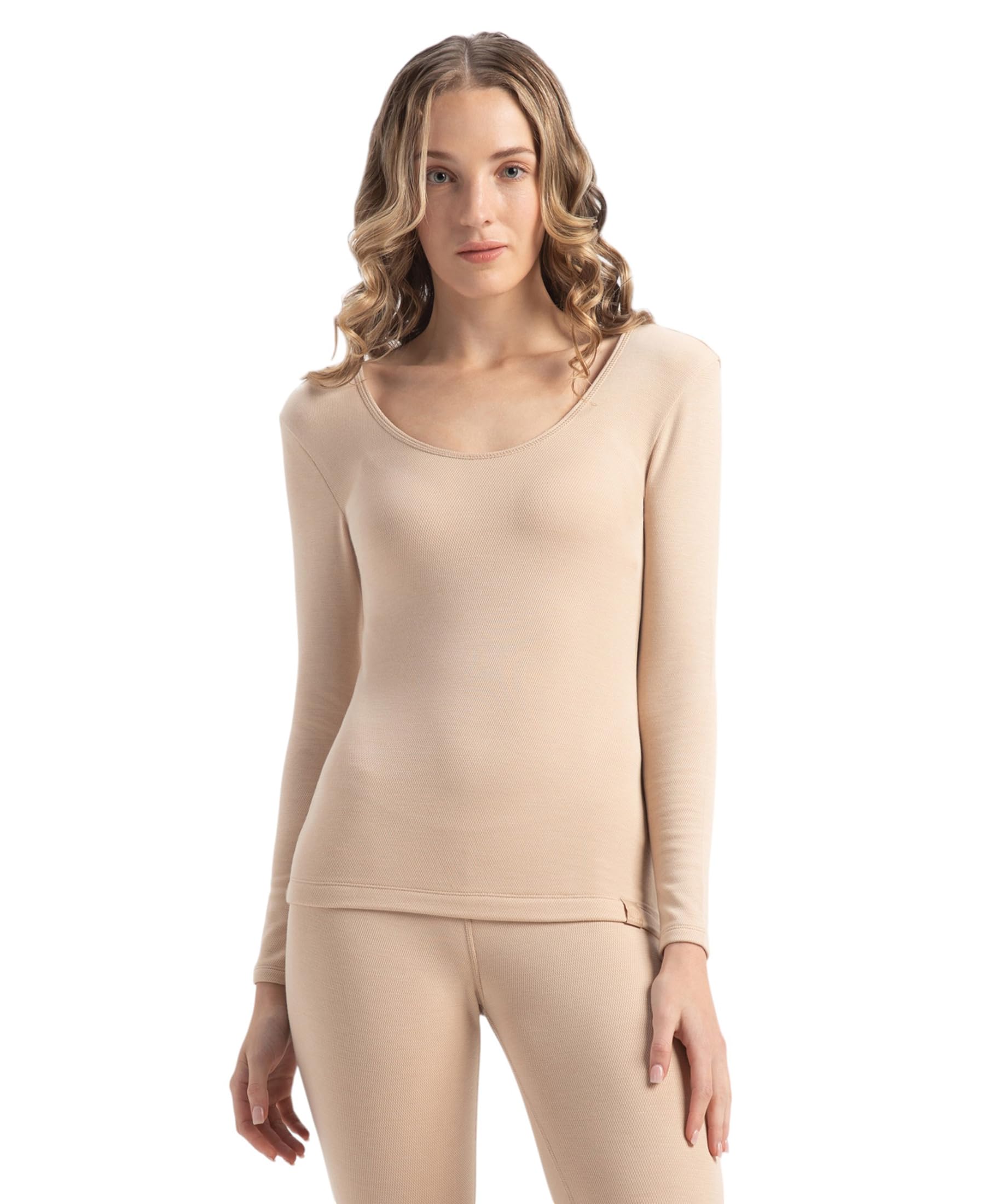 jockey 2540 Women's Soft Touch Microfiber Elastane Stretch Fleece Fabric Full Sleeve Thermal Top with StayWarm Technology_Skin_S-picture-46